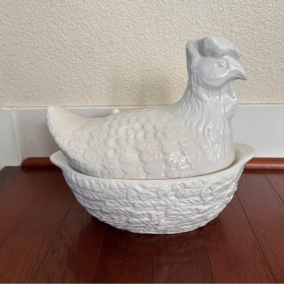 Other - vintage white ceramic hen-on-nest soup tureen with a matching ladle